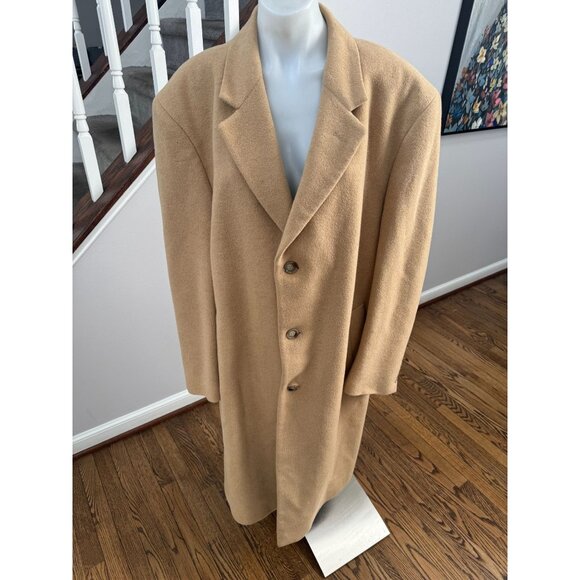 Jos A Bank Vintage Mens 100% Cashmere Peacoat Over Coat Camel Brown Size 44 - Picture 2 of 7
